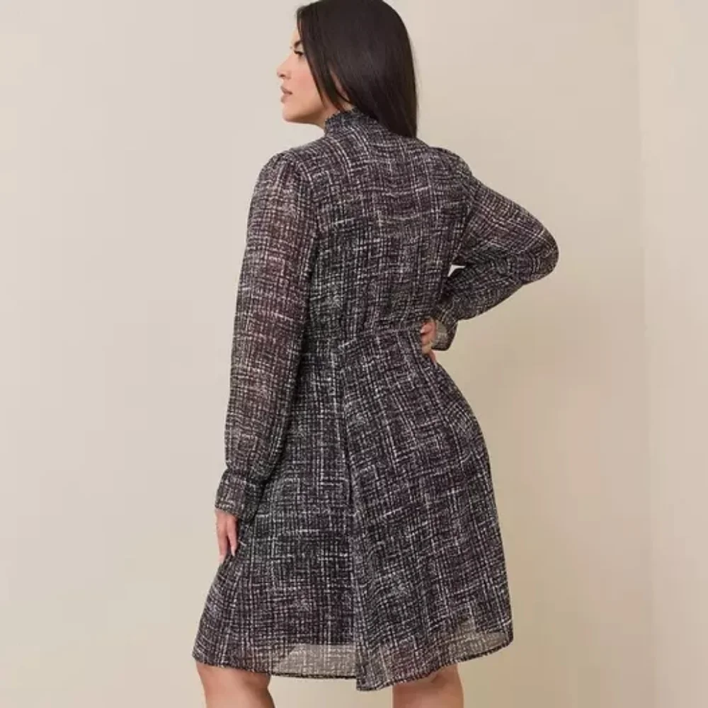 NWT Torrid 3 Scratchy Plaid Mini Chiffon Mock Neck Dress 3X 22 24